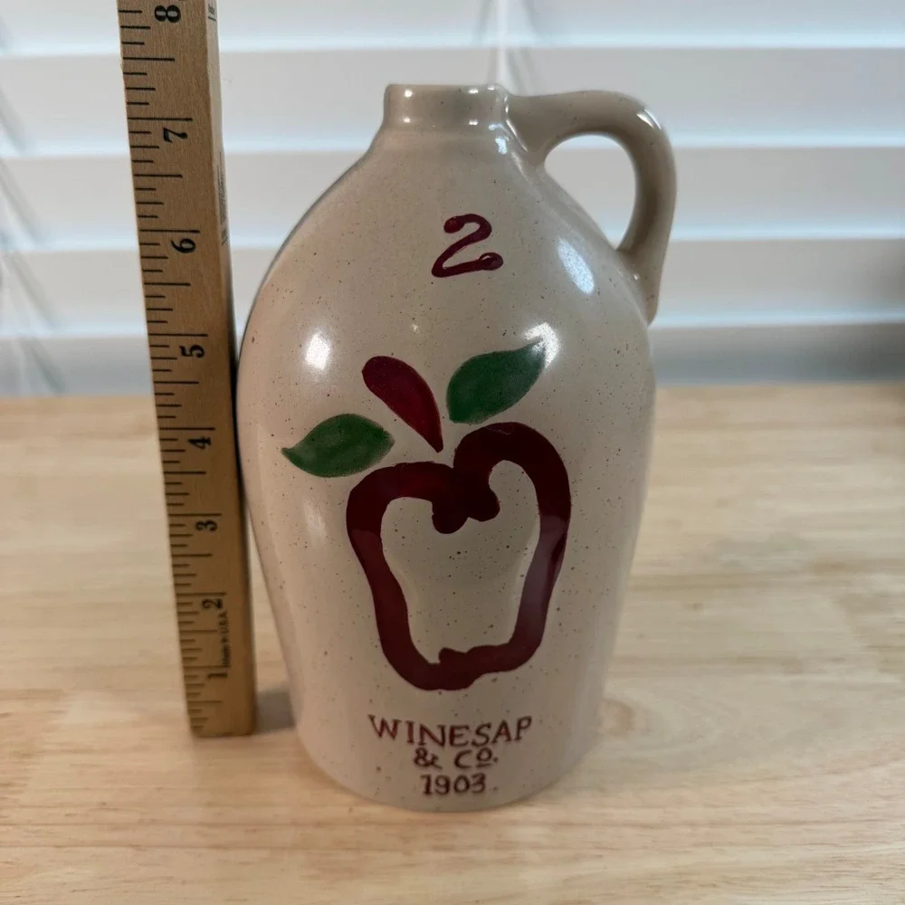 Vintage 1903 Winesap & Co. 2 Beige Apple Ceramic Decorative Crock  Jug Orchard
